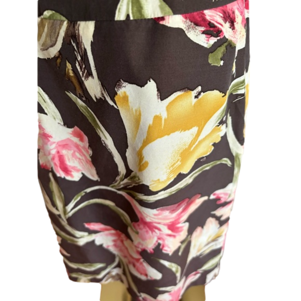 90s SILK BLEND BOLD FLORAL A-LINE SKIRT MID-RISE WAIST LINED TALBOTS NORMCORE 16 - Picture 2 of 8